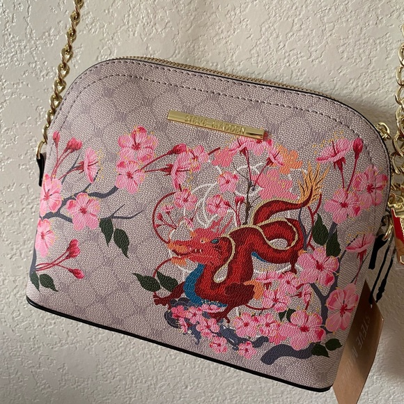 Rare Steve Madden Cream Dragon Sakura Cherry Blossom Crossbody Purse - Picture 4 of 9
